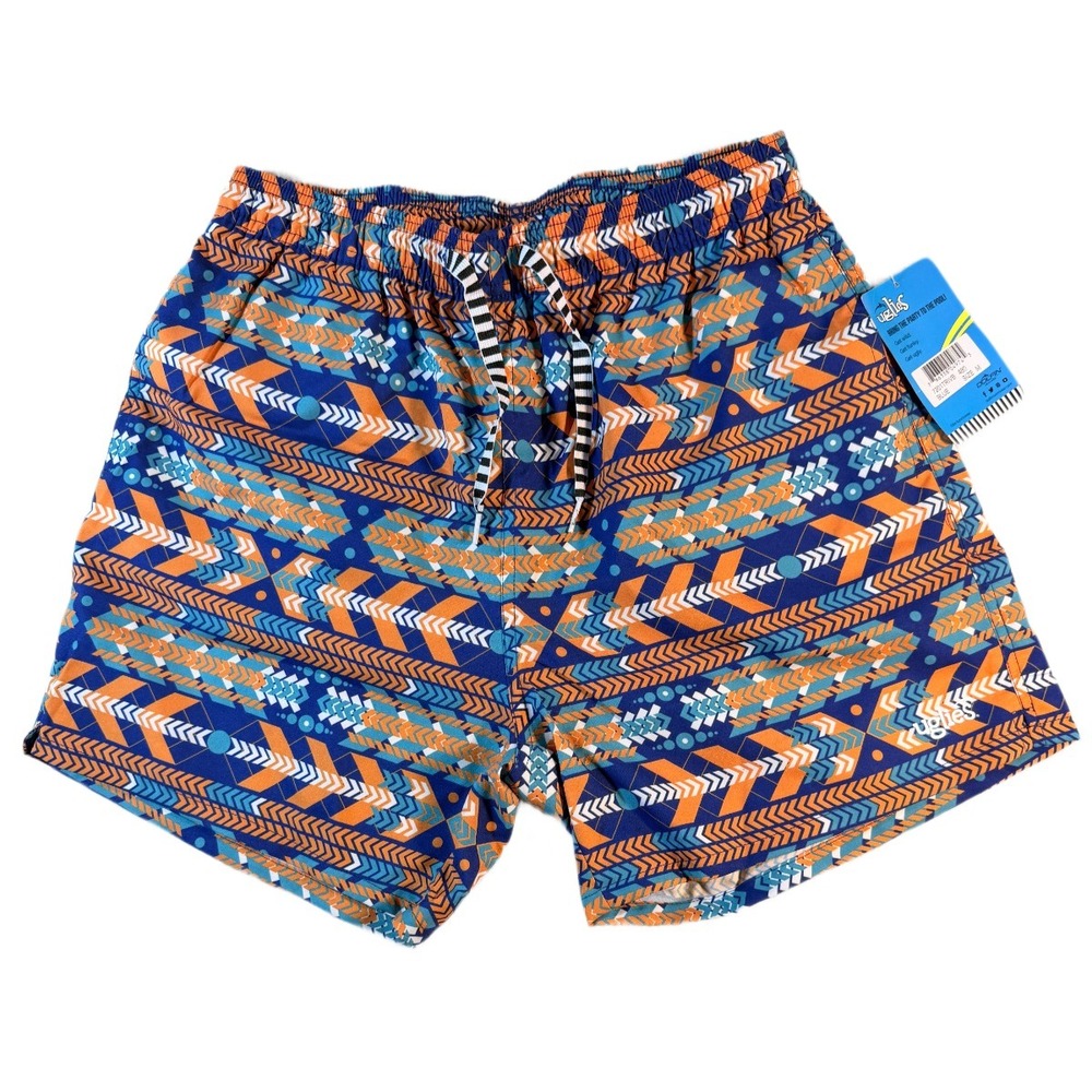 Dolfin Uglies Boys Board Shorts Size Medium M Blue Geometric Print NWT 7201TRIVB